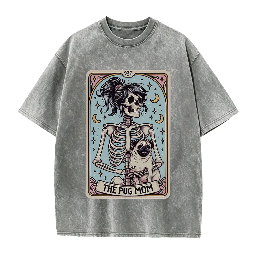 Pug Shirt,  Pug Mom Tarot Card T-shirt, Pug Gift, Halloween Dog Shirt, Skeleton Pug Mom Tee, Gift for Pug Lover