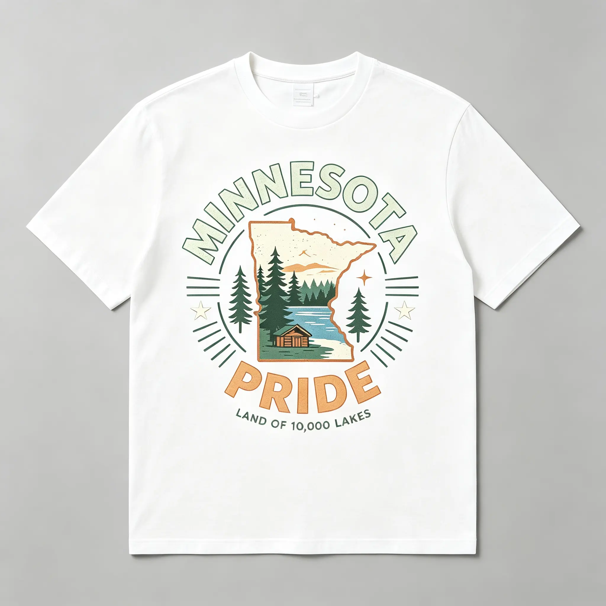 Men's Classic Short-Sleeve Round Neck Simple Minnesota Pride Land of 10,000 Lakes State Outline Nature Graphic Cotton T-Shirt, Breathable Relaxed Fit Clothes for Minnesota Fans Outdoor Casual Wear Unisex
