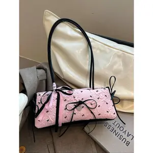 Fashion Shoulder Clutch Bag, Bowknot Bubble Cloth Underarm Bag with Scarf, Simple Design Large Capacity Ballet Style Handbag