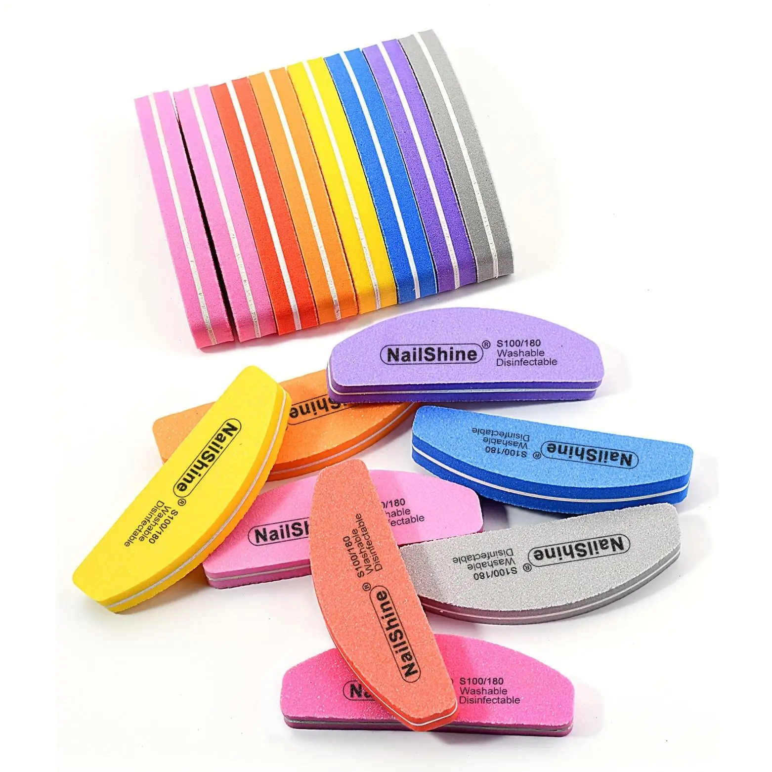 [Unscented Washable Nail Buffers] 10 Pcs Mini Crescent Nail Files and Buffers Set, Double-Sided Emery Board, Washable Sponge for Acrylic Nails, Unscented Manicure Tools for Shaping and Polishing