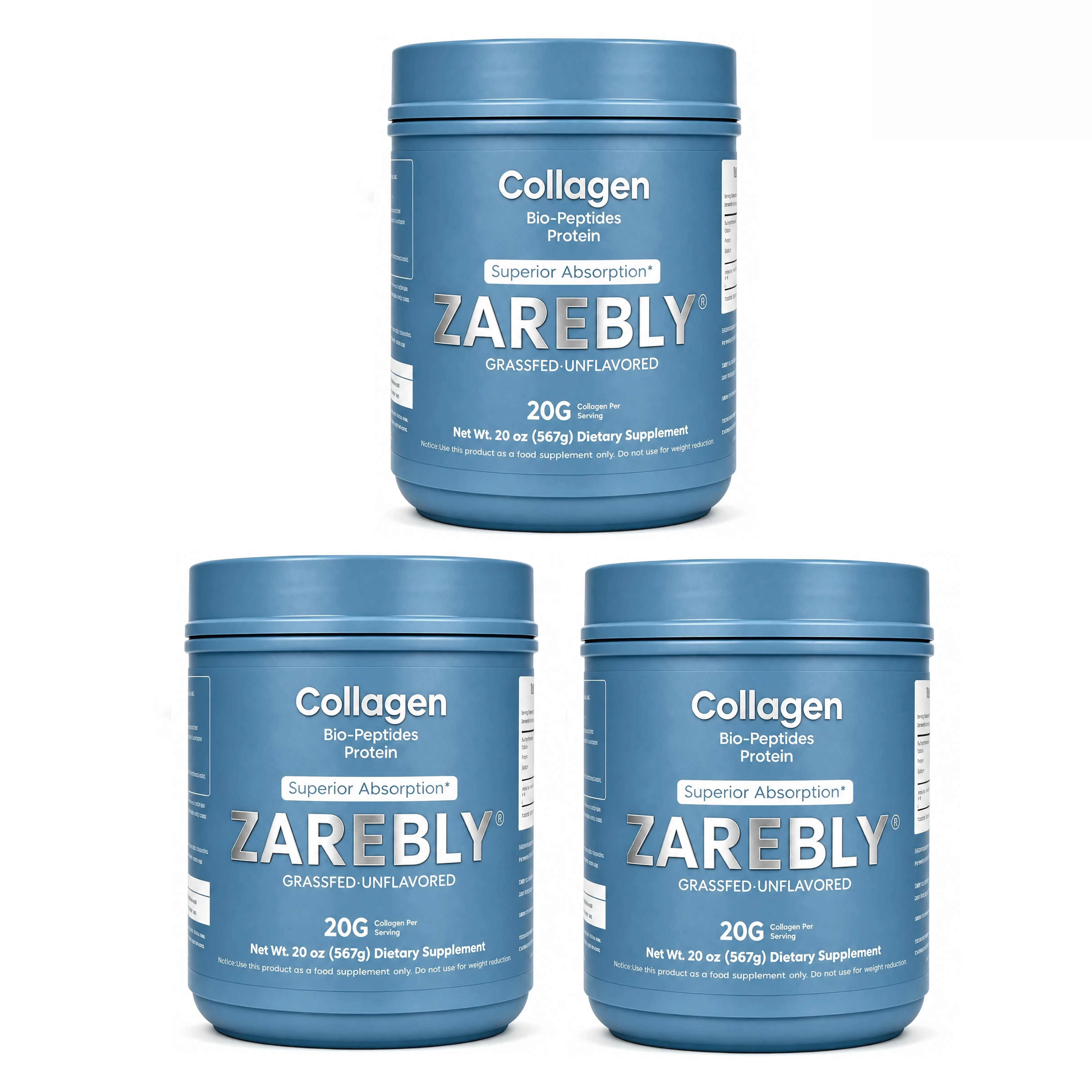 3pcs Grass Fed Collagen Peptides Powder 20oz | Hydrolyzed Protein Supplement with 18 Essential Amino Acids for Hair, Skin & Nails bio