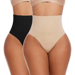 2 Pack Women's Plain High Waist Shapewear Thong, Tummy Control Butt Lifting Shaper, Tummy Tuck Shapewear, Ladies Shapewear Bottoms For All Seasons Womenswear Underwear Comfort