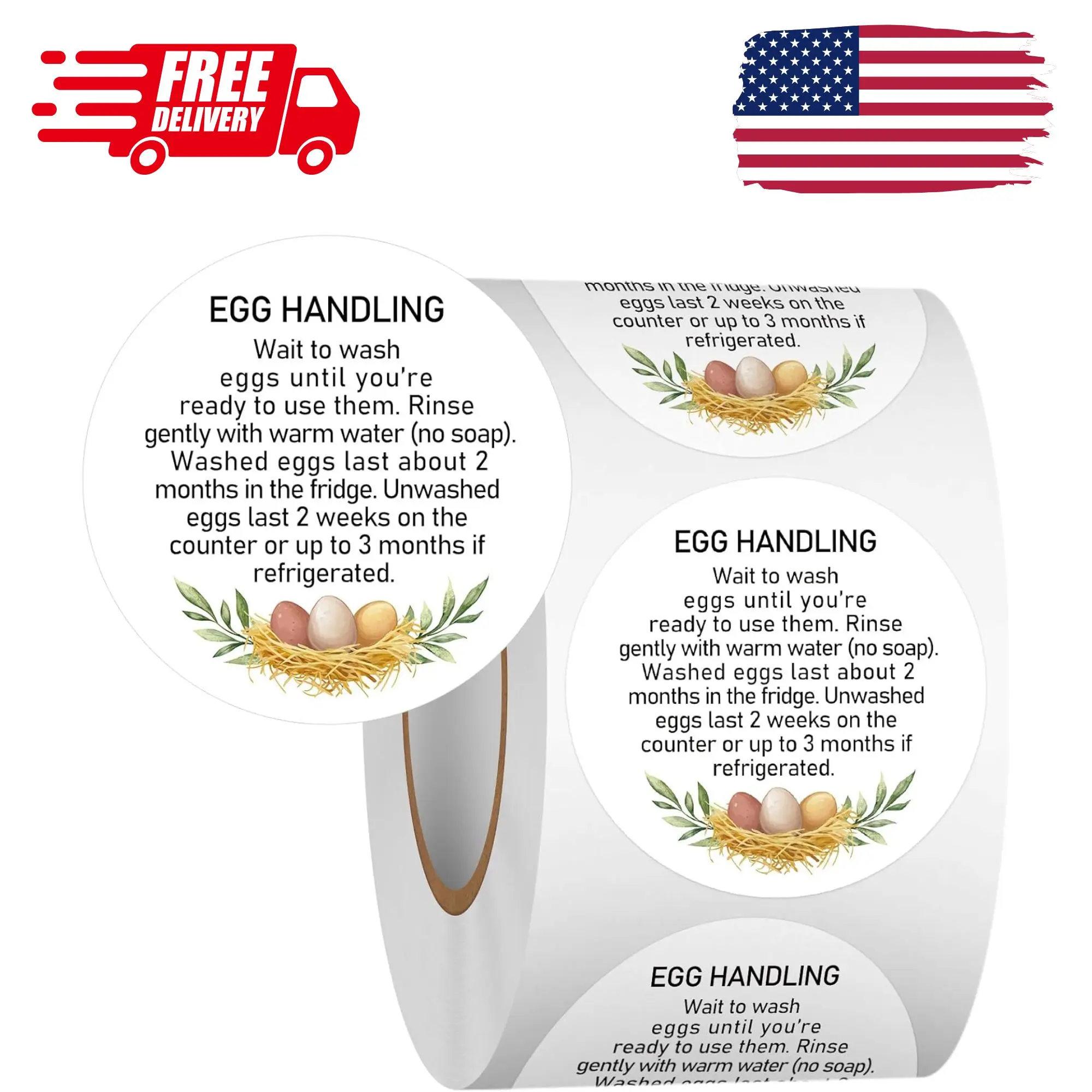 2" Egg Stickers for Fresh Farm Eggs - 500pcs Market Egg Handling Stickers