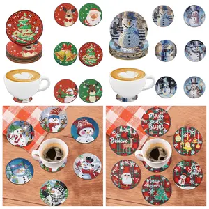 6pcs/set DIY Christmas Diamond Art Coasters No Holder, Crystal Rhinestone Diamond Painting Christmas Coasters for Drinks,  Wooden Desktop Art Coasters for Home Office Coffee Shop Restaurant Cup Decor, Great Xmas Gifts for Friends and Family