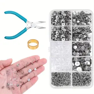 1800PCS Hypoallergenic Earring Posts and Backs, Stainless Steel Stud Earring Kit with Earring Base Studs,