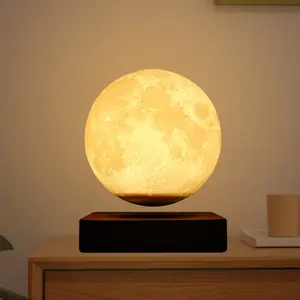 Minimalism Magnetic Levitation Floating 3D Printing moon lamp, Touch Switch LED Lunar Night light Table Bedside Lamp for Living Room Bedside Table Top Home Decor and Unique Birthday, Thanksgiving, Christmas Day and Valentine's Day Gift Idea Gift