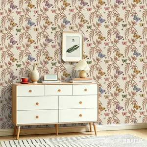 Seamless Wall Stickers, Vintage Butterfly & Branch Print, Self-Adhesive Flat Sticker, Non-Fading, Ideal for Home & Commercial Use