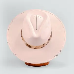 Handcrafted Boho Solstice Dune Hat – Sand Suede Fedora with Ecoprinted Band & Arrow Stitching
