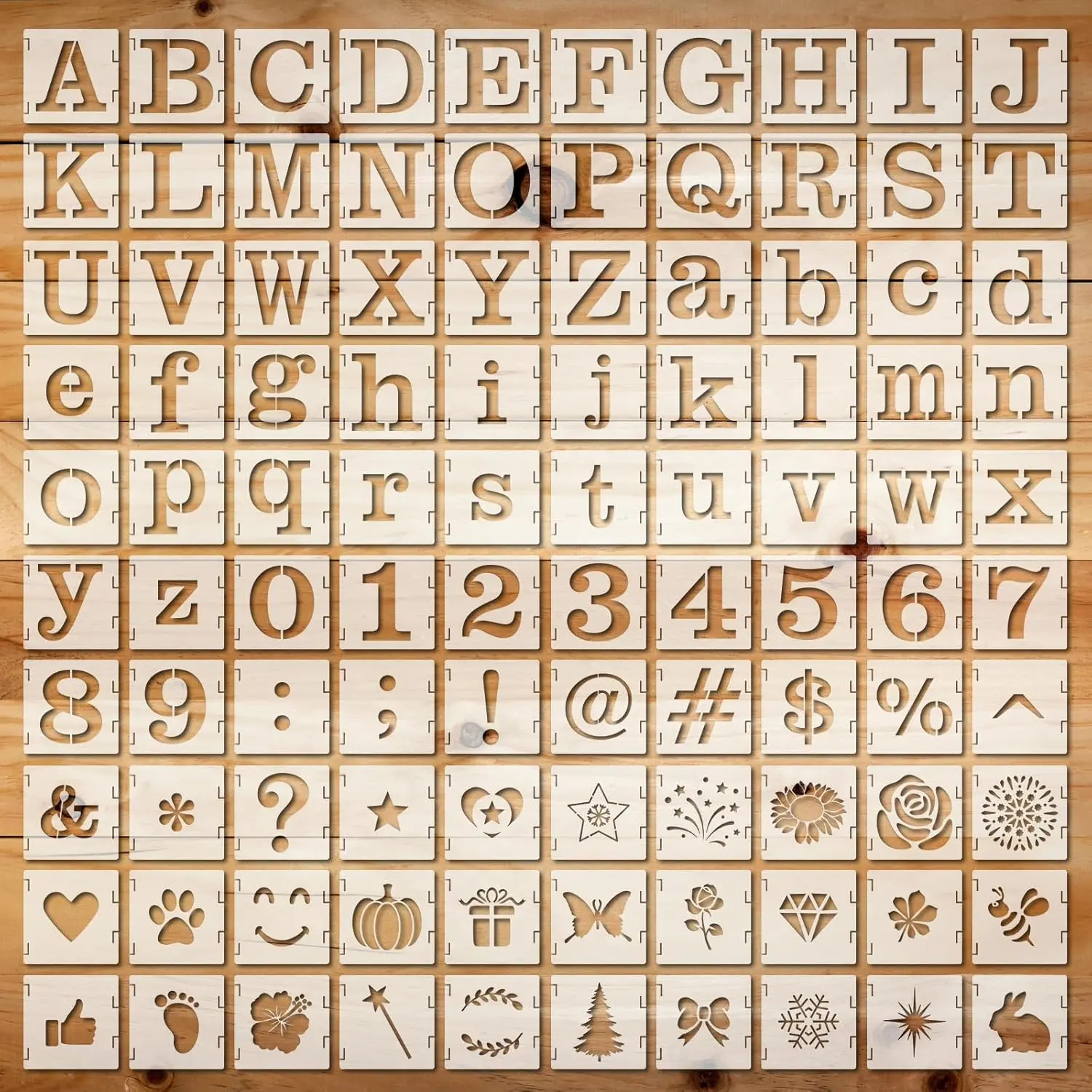 100 count Stencils for Painting on   Stencil Crafts Drawing Templates Holiday Wall Paper for DIY Scrapbook Home 2 x 2 Inch(Alphabet Style)
