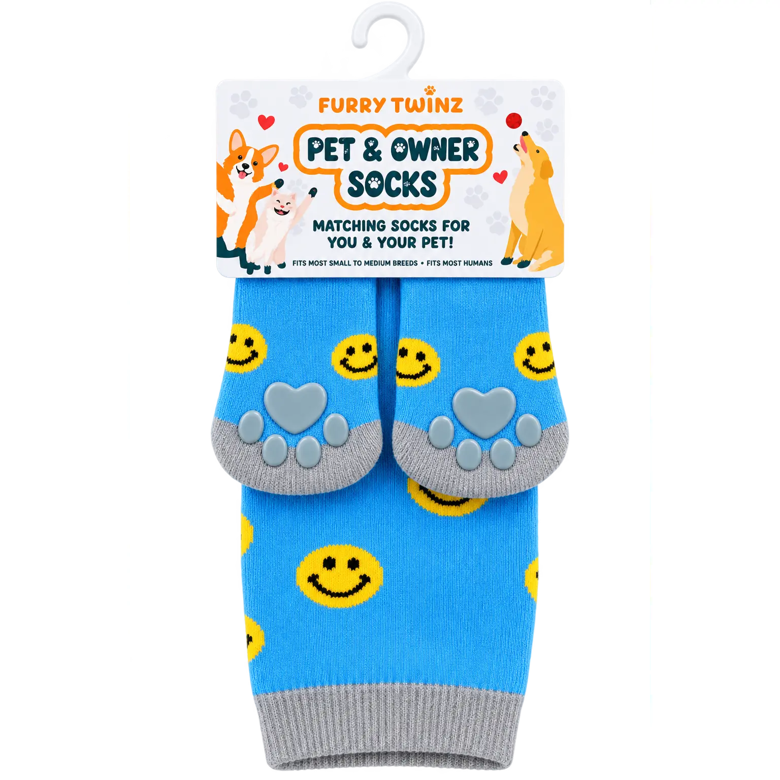 Furry Twinz Smiley Face Pet and Owner Matching Socks