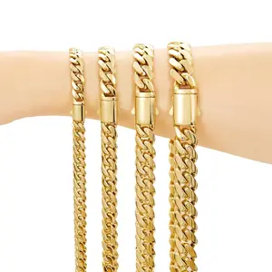 Lumi Accents Unisex 14K Gold Vacuum Plated Stainless Steel with Copper Black "S" Ear Clasp Miami Cuban Link Chain Necklace, 8-14mm, Cuban Links, Bold Matte, Italy-Mexico & Micro Inspired Luxury Costume Jewelry, Daily Wear & Gift