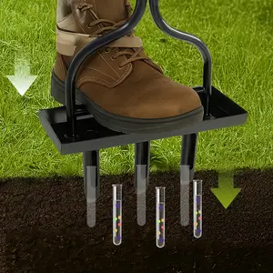 Karlhome Lawn Aerator, 43 inch Manual Aerator Tool with Soil Core Tray, Grass Plug Aerator with 3 Tines for Gardening Soil Compaction Lawn Yard Care, Black