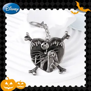 Disney Officially Licensed The Nightmare Before Christmas Jack And Sally Heart Shape PVC Keychain Collectible Bag Clip Cartoon Pendant Cute Accessory For Backpack Wallet Decoration Perfect New Year And Christmas Gift For Fans Or Couples