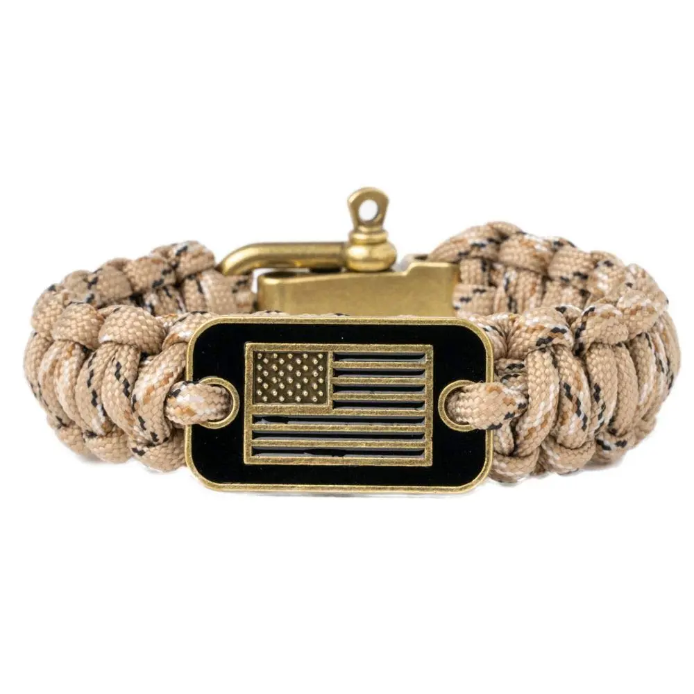 Camo Paracord Bracelet - Camouflage Tactical Survival Bracelet for Men with Bronze USA Flag - Helps Pair Military Veterans with a Companion Dog