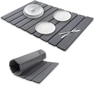 Stone Drying Mat for Kitchen Counter, 24"x16" Large Diatomaceous Earth Stone Dish Drying Mat, Fast Absorbing Foldable Quick Dry Stone Sink Mat for Dishes, Pans & Kitchen Utensils (Gray)