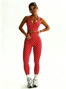 Women's Vintage Polka Dot Sporty Tank Top Set, High Stretch Quick Dry Fabric, Ideal for Yoga Fitness Pilates, Breathable and Comfortable