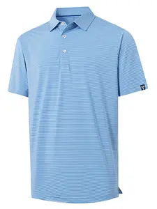 DTWOOO Men' s Golf Shirts Short Sleeve Performance Moisture Wicking Dry Fit Striped Golf Polo Shirts for Men