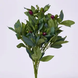 Burgundy Red & Green Olive Leaf Spray Faux Everyday Greenery - 20"