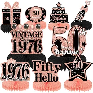 50th Birthday Decorations for Women, 9PCS Vintage 50th Party Table Decorations for Her, Rose Gold Honeycomb Centerpiece Decor Supplies for Fifty Year Old Birthday