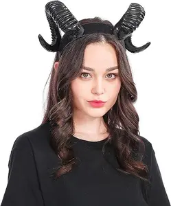 Uonlytech Black Sheep Horn Headband, Gothic Goat Horns Headband Demon Goat Sheep Horn Evil Cosplay Costumes Halloween Hair Hoop for Women Girls Headwear，party，Portraits, photography, cosplay