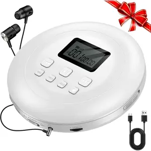 CD Player Portable CD Walkman Portable CD Player for Car Anti-Skip Shockproof Personal CD Player with Headphones Jack USB AUX & LCD Display CD Disc Memory Function (White)