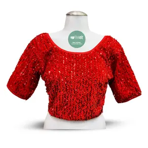Women's Sparkling Red Sari Blouse