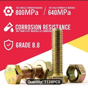 1128 pcs Grade 8.8 Bolt Nut Washer Set M4-M6 15 Sizes for Auto Mechanics DIY Projects Corrosion Resistant 800MPa Tensile Strength