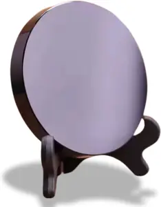 Black Obsidian Scrying Mirror with Wooden Stand 3.15 in - Healing Crystals for Witchcraft, Divination, Meditation, and Spiritual Practices Home Decor