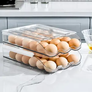 Egg holder for fridge, Egg organizer for refrigerator, Automatic Rolling Egg Container, Egg storage Container Organizer, Clear Plastic Egg Tray, Egg dispenser, Egg rack (Double-layers)