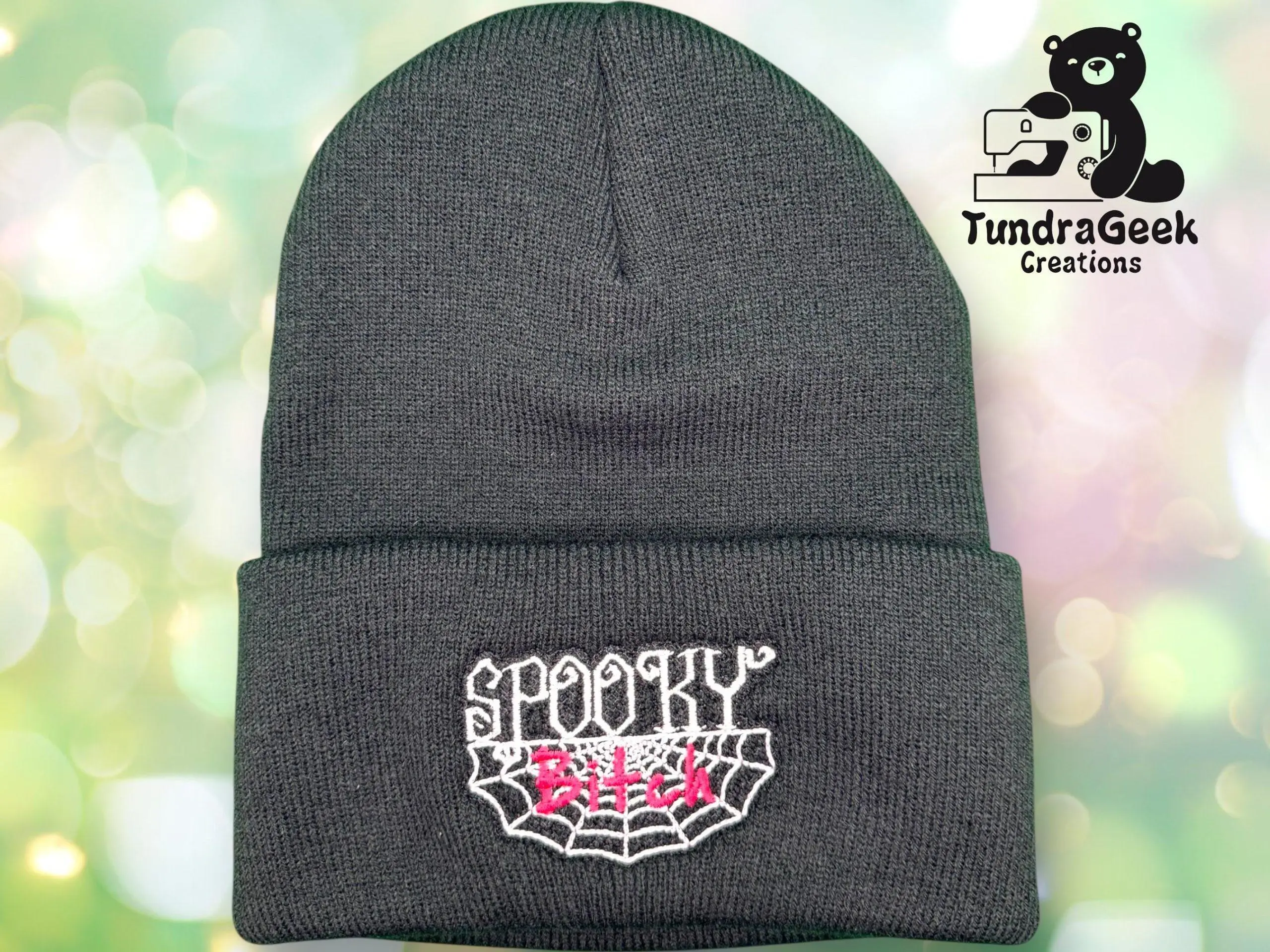 Spooky Bitch Embroidered Beanie – Gothic Cuff Knit Hat | Halloween Witchy Winter Gift