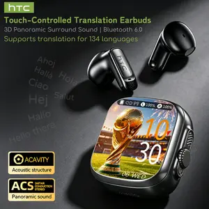 hTC NE72 AI Translator Earbuds with Touchscreen Case, No App Needed, Real-Time Language Translation, Bluetooth Wireless Earphones