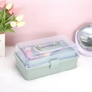 3-Layer Plastic Dividing Storage Box Craft Organizer and Storage with Adjustable Spacers Portable Handled Art Supply Organizer Multipurpose Home Utility Box for Medicine Sewing(Haze Green)