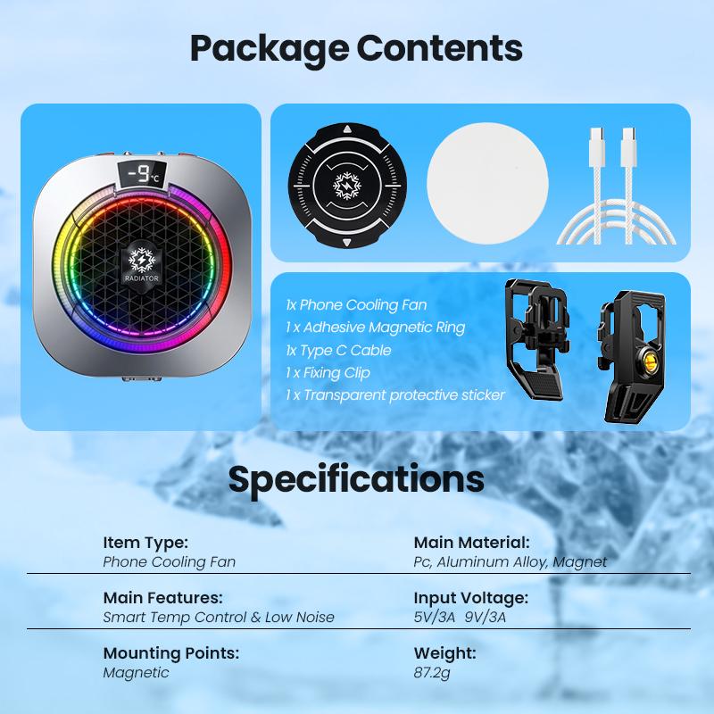 BlueWow TH16 Pro Max Portable USB Phone Cooler - 5 Modes, Stepless Level Adjustment, Vibrant RGB Lighting, Magnetic & Clip-On Design, Charging Gaming Accessory, Gift Box for Mobile PUBG, CODM detail 8