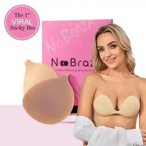 NoBraza Push Up Sticky Bra Skin-Friendly Lightweight Waterproof Sweat-proof Washable Reusable Silicone Adhesive Lift Bra for Strapless Dresses Wedding Party Wear
