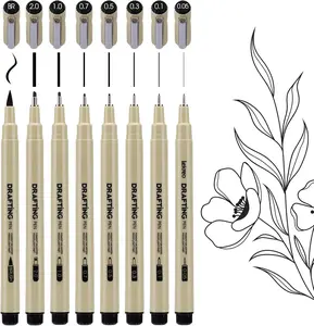 Micron 8 Counts Fineliner Pens - Archival Black Ink Pen - Assorted Points Sizes 0.05mm to 2mm Ultra Fine Tips & Brush Pens for Writing, Drawing, or  Journaling (8 Point Sizes)