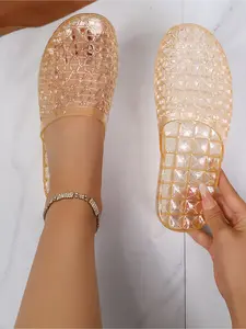 Women's Slippers Indoor Non Slip Soft Sole Open Toe Hollow Out Breathable Flat House Shoes