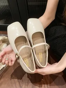 French Style Mary Jane Flats for Women, Plain PU Material, Rubber Sole, Less Than Ankle Height, Perfect Match for Dresses