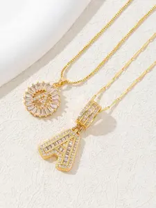 2 Count Zircon Initial Letter Necklace Set, Bubble Pendant for Women, Fashionable Necklace for Men, Anniversary Gift Idea