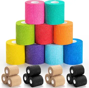 12-Pack Self Adhesive Bandage Wrap 2" x 5 Yards, Non-Woven Bandage,Vet Wrap Athletic Tape Breathable Elastic Self-Adherent Cohesive Wrap for Stretch Athletic, Sports, Wrist.Ankle Outdoor Shin Guards