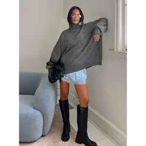 Patrizia Funnel Neck Knit Sweater Grey