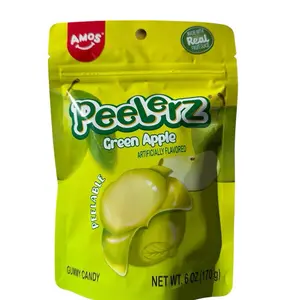 Amos Peelerz Green Apple Gummy Candy Peelable Resealable 6 oz Bag Artificially Flavored Snack Sweet