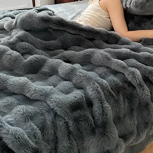 Ultra-Soft Extra Large Fluffy Blanket, Bubble Texture Plush Cover, Multiple Colors Available, Sofa Bed Comfortable Breathable Rug