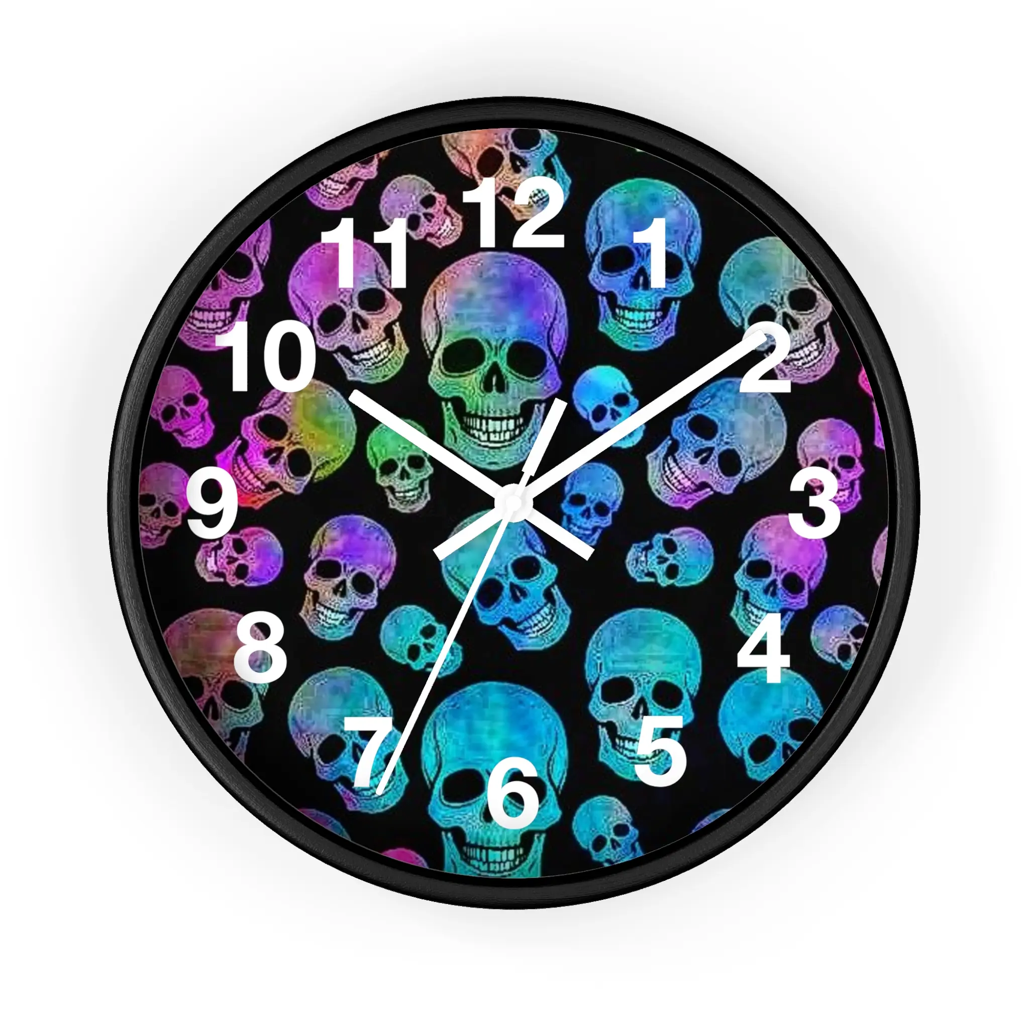 Colorful Skull Wall Clock - Quirky Home Decor, Halloween Decoration, Gothic Gift, Unique Art Clock, Day of the Dead Accent