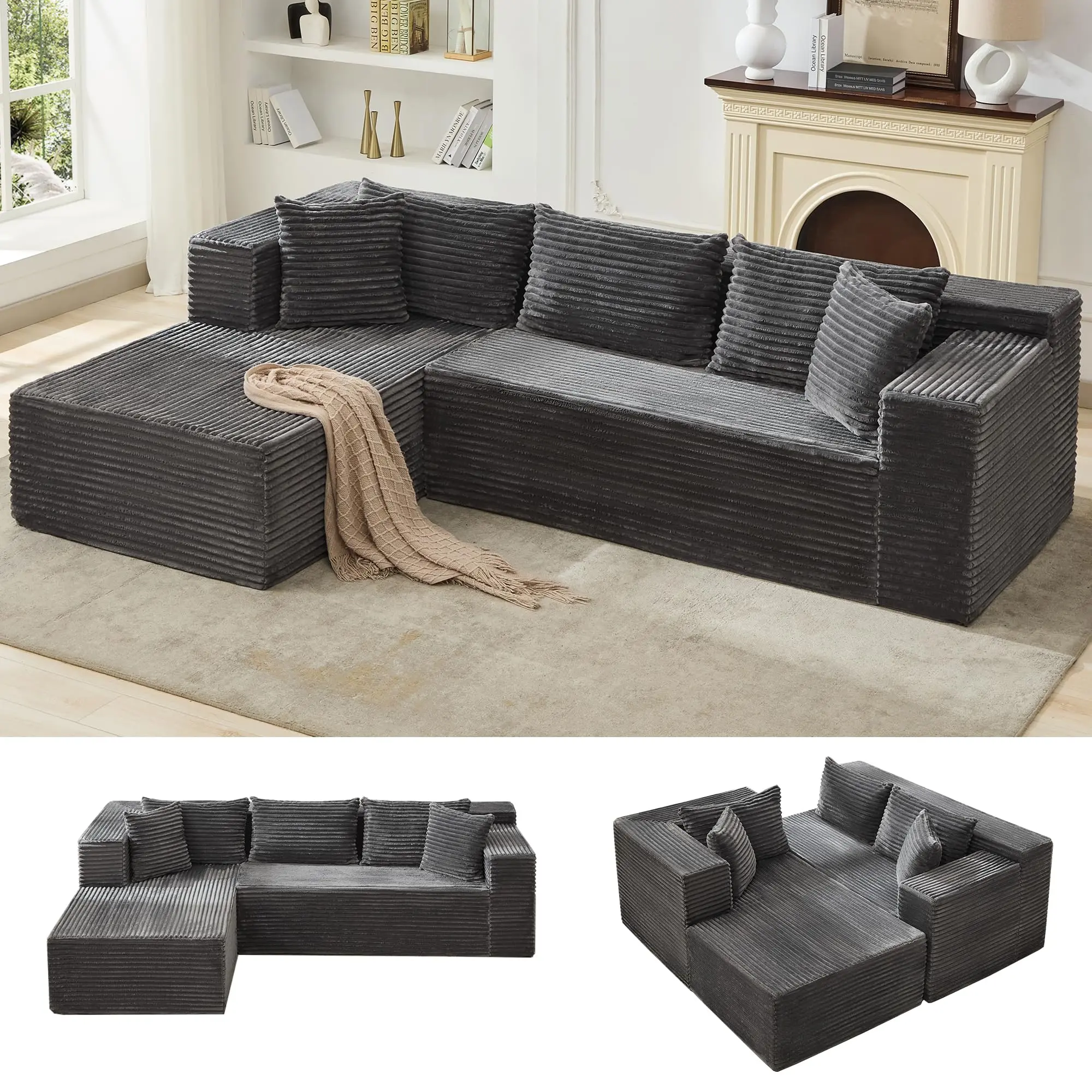 106"Cloud Sectional Couch,Modular Sectional Sofa with Deep Seat, Comfy Fluffy Couch with L-Shaped Chaise, No Assembly Required(Left-Facing Chaise)