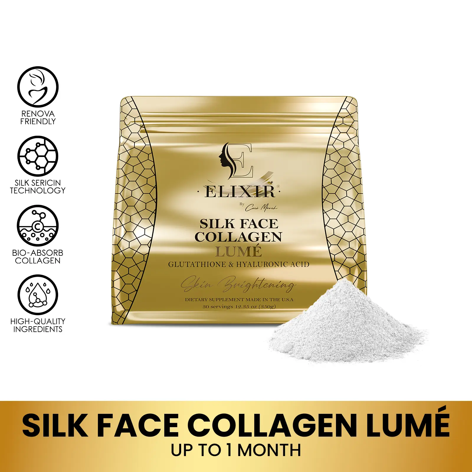 Silk Face Collagen Lumé by Cocó March – Collagen, Glutathione, Hyaluronic Acid – 20g Protein per Serving – 12.35 oz (350g)