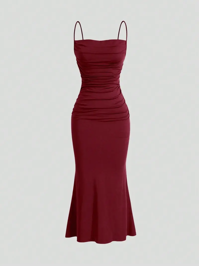 Women Fashion Solid Color Slim Long Cami Dress Casual Comfort