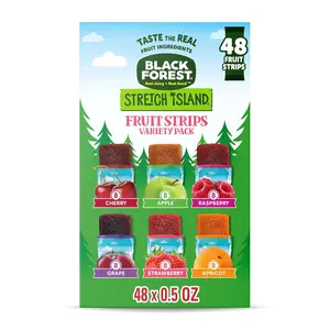 Black Forest, Stretch Island, Fruit Strips, Cherry, Apple, Raspberry, Grape, Strawberry, and Apricot, Zero Grams Added Sugar Non-GMO, 48 ct Candy Snack