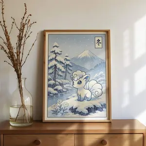 Alolan Vulpix Poster: Ukiyo-e Japanese Winter Scene