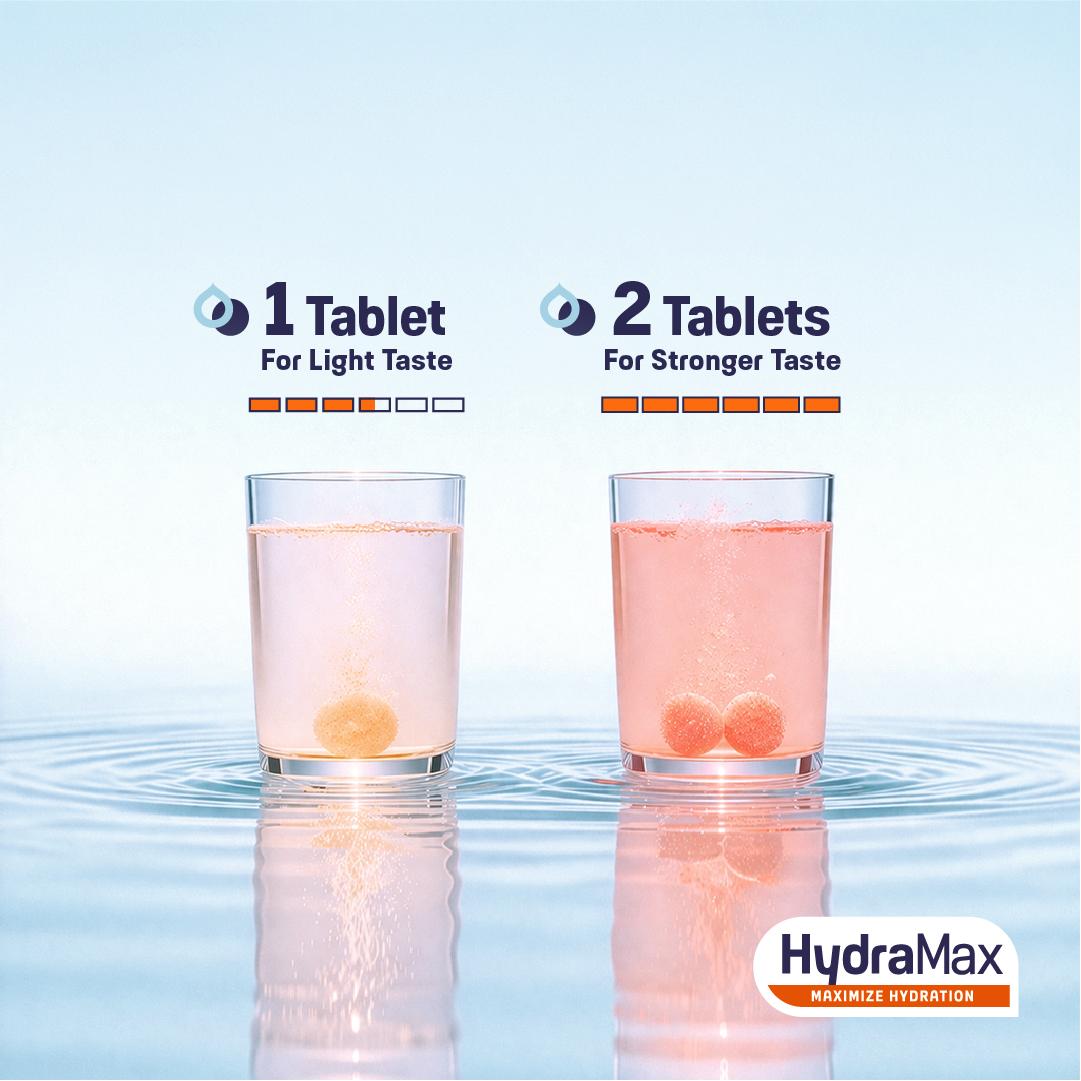 HydraMax Hydration + Boost Effervescent Tablets – Electrolytes with Caffeine & Zinc, Orange Flavor, 16 Tablets
