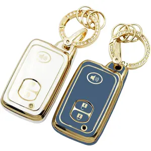 2 PCs compatible with Fit 4Runner Venza Avalon Land Cruiser Camry Highlander Prius Prius RAV4 remote key fob case 3-buttons (White Black) (3B (white gray))